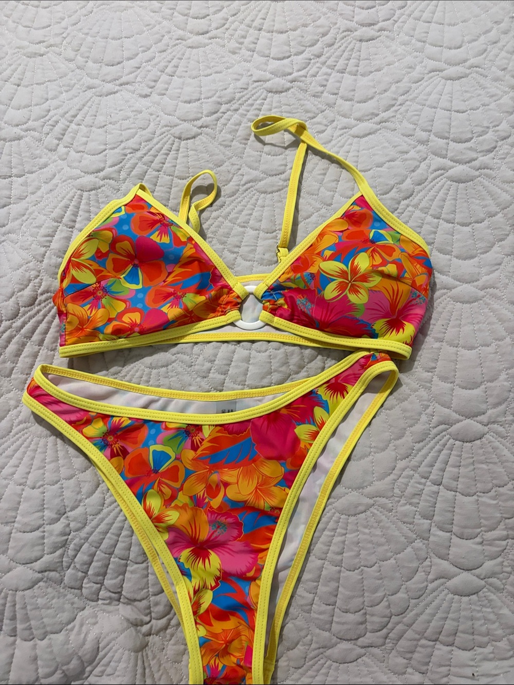 Yellow Trim Floral Bikini Set